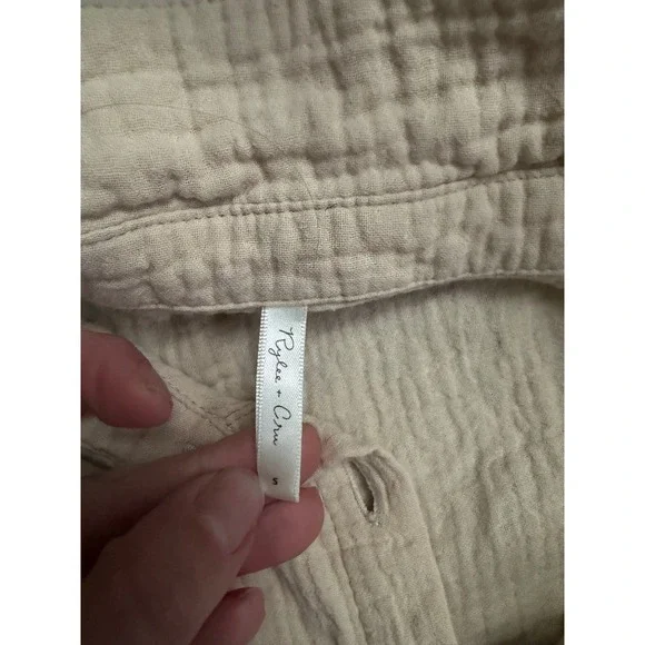 Rylee + Cru Beige Linen Blend Gauze Button Up Shirt Coastal Minimalist Boho 
 S - Picture 3 of 4